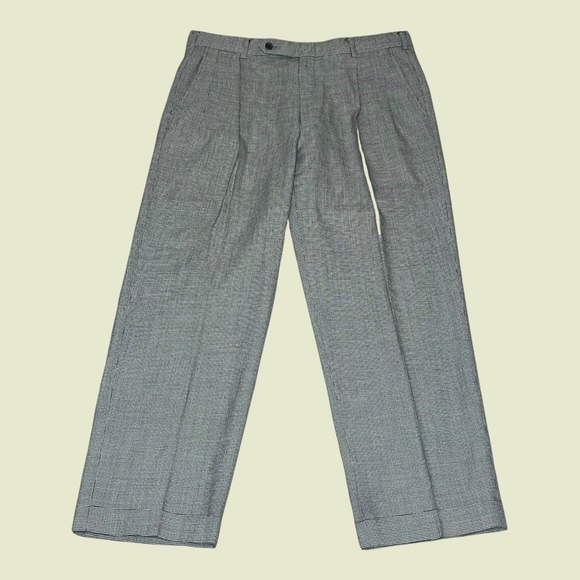 Brooks Brothers Mens 100 Worsted Wool Houndstooth Pleated Cuffed Pants 34x29 USA